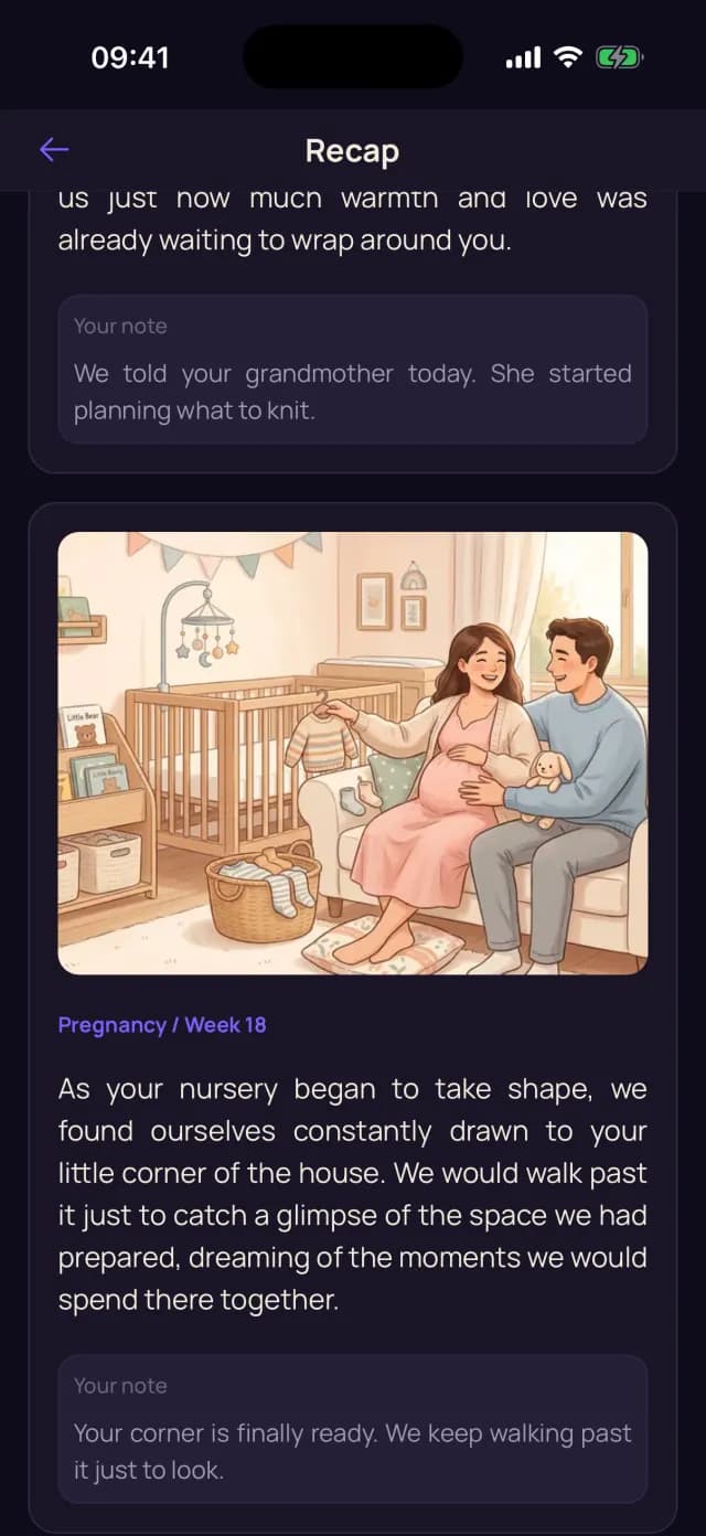 BabyPath recap for pregnancy week 18, with a parent note about preparing the nursery. The app preview is in English.
