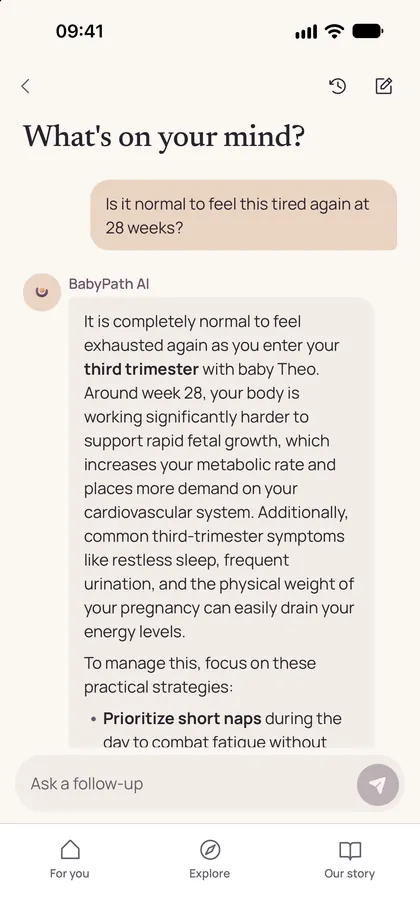 Ask: a parent's question in week 28 of pregnancy and BabyPath's answer.